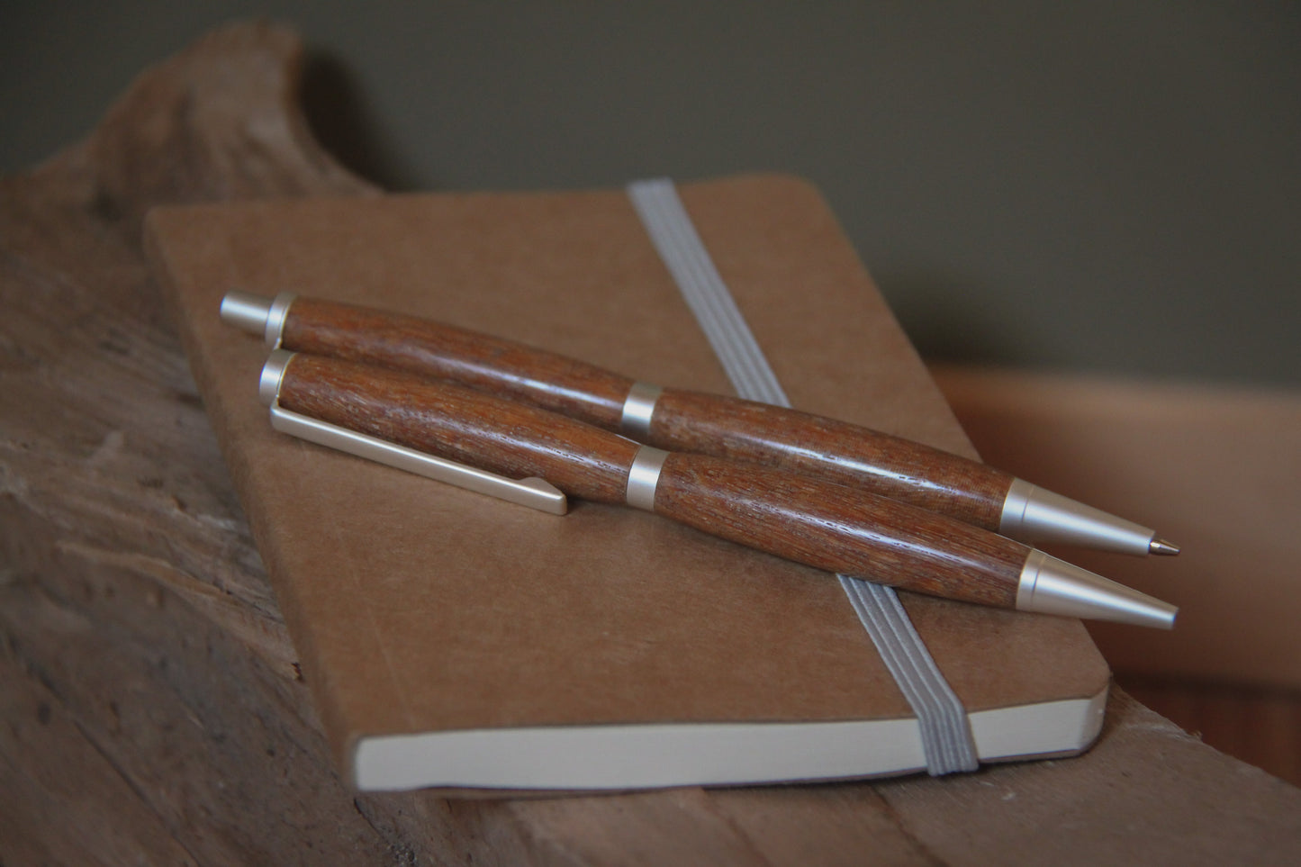 Balpen en potlood set - cumaru - satin silver