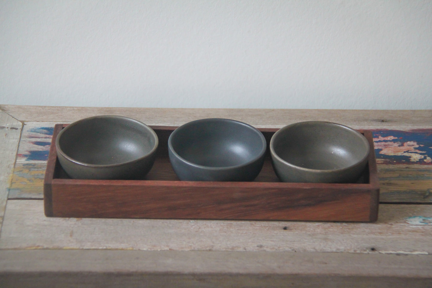 serveerbakje met 3 kommetjes - combo moss/antique black