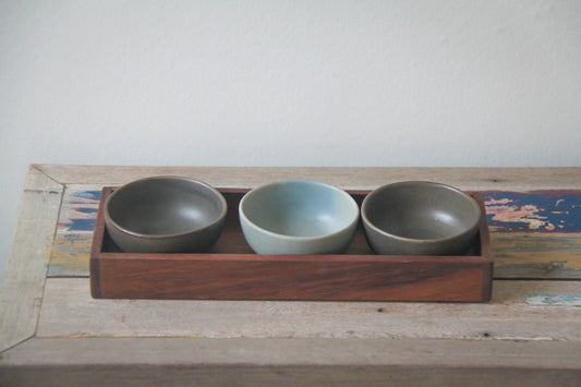 serveerbakje met 3 kommetjes - combo moss/blue stone