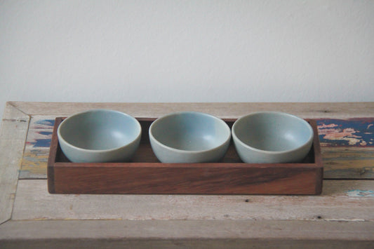 serveerbakje met 3 kommetjes - blue stone