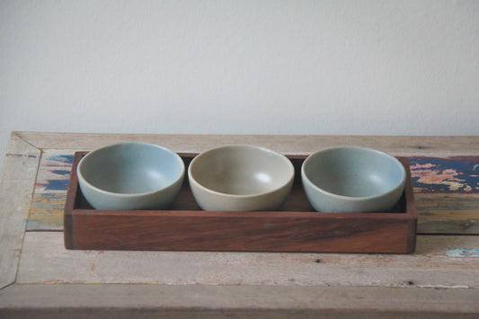 serveerbakje met 3 kommetjes - combo blue stone/mushroom