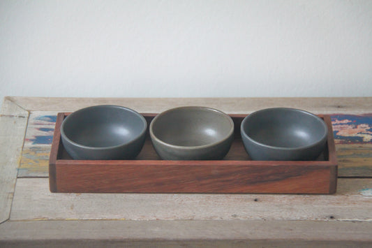 serveerbakje met 3 kommetjes - combo antique black/moss
