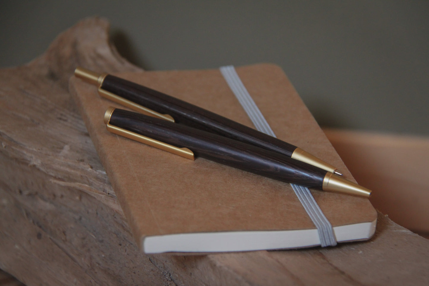 Balpen en potlood set - wengé- satin gold