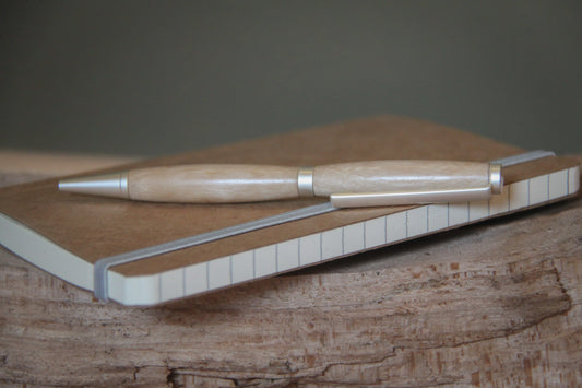 Houten balpen 'Louise' -olijf- satin silver